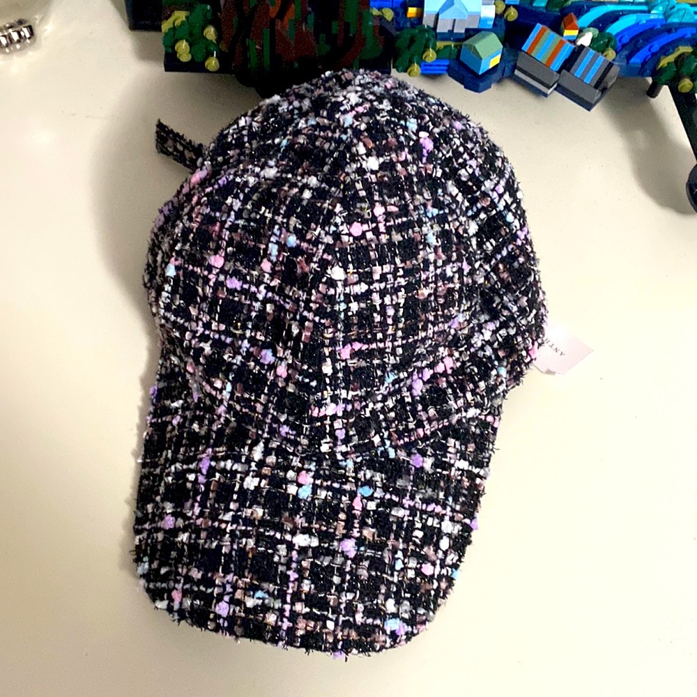 Anthropologie Tweed Baseball Cap. One Size Fits All. Black with spots of color.